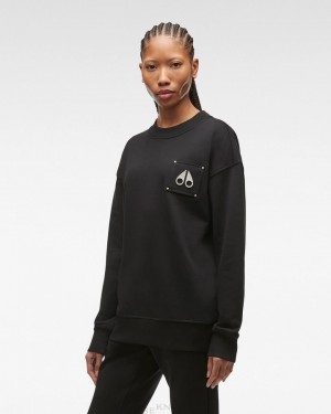 Moose Knuckles Brooklyn Crew Neck Sweatshirts Damen Schwarz | 17298ODSE