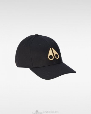 Moose Knuckles Gold Logo Icon Cap Baseball caps Herren Schwarz Gold | 04562UZMK