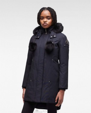 Moose Knuckles Original Stirling Parka Fur Parkas Damen Navy Schwarz | 57408UDIQ