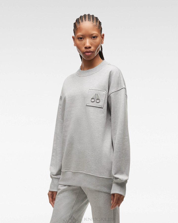 Moose Knuckles Brooklyn Crew Neck Sweatshirts Damen Grau | 70398OJLC