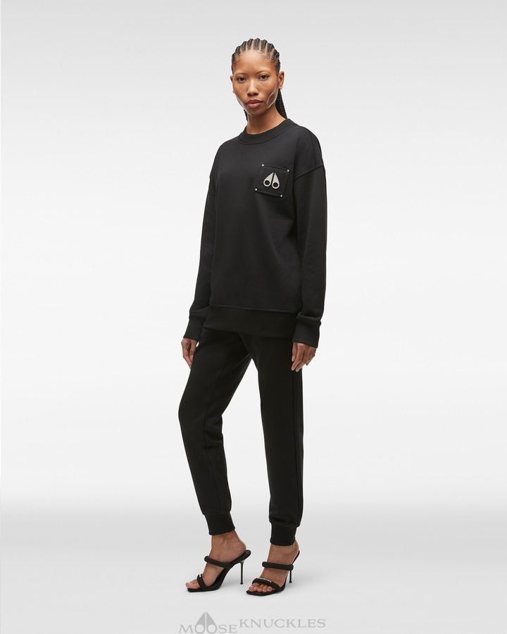 Moose Knuckles Brooklyn Crew Neck Sweatshirts Damen Schwarz | 17298ODSE