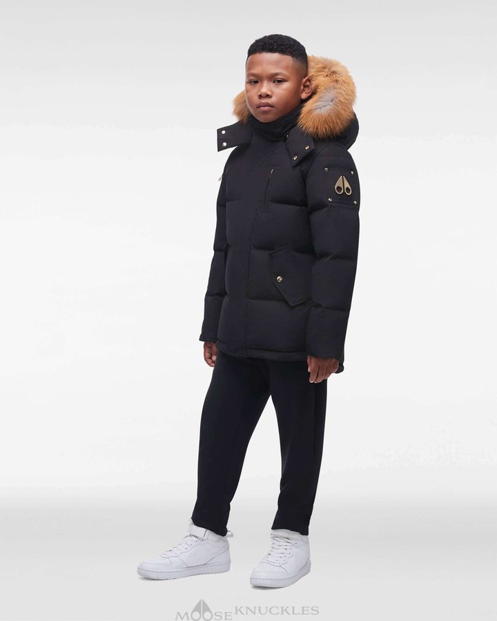 Moose Knuckles Gold 3q Fur Jacken Kinder Schwarz Gold | 26807NOEJ