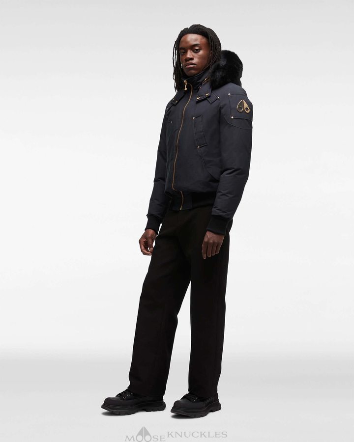 Moose Knuckles Gold Ballistic Bomber Fur Bomberjacke Herren Navy Schwarz | 13846EBKD