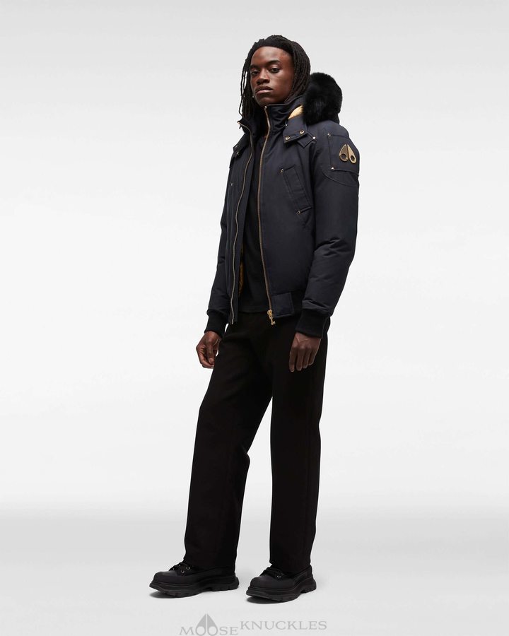 Moose Knuckles Gold Ballistic Bomber Fur Bomberjacke Herren Navy Schwarz | 13846EBKD