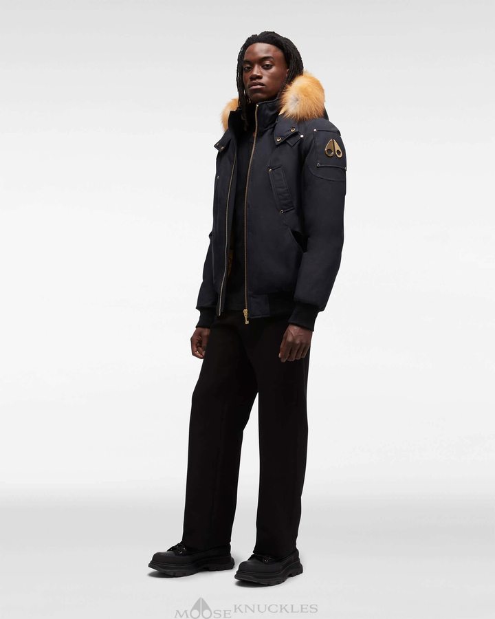 Moose Knuckles Gold Ballistic Bomber Fur Bomberjacke Herren Navy Gold | 54189YQSV