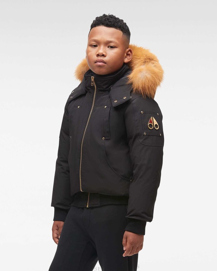 Moose Knuckles Gold Bomber Fur Bomberjacke Kinder Schwarz Gold | 57980FTHO