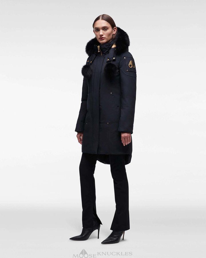 Moose Knuckles Gold Stirling Parka Fur Parkas Damen Navy Schwarz | 25098LNFR