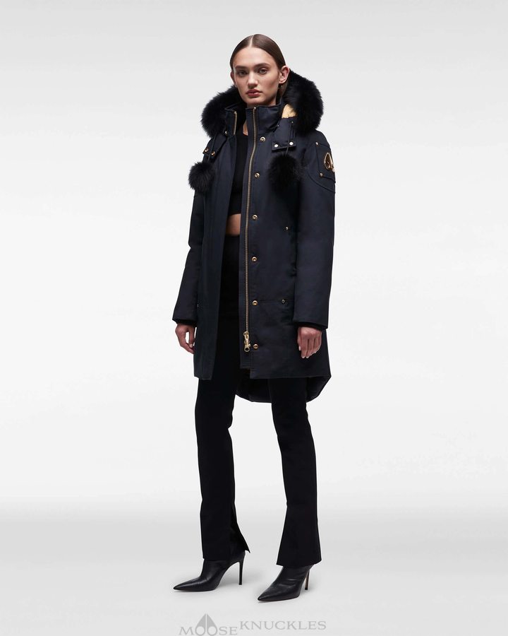 Moose Knuckles Gold Stirling Parka Fur Parkas Damen Navy Schwarz | 25098LNFR