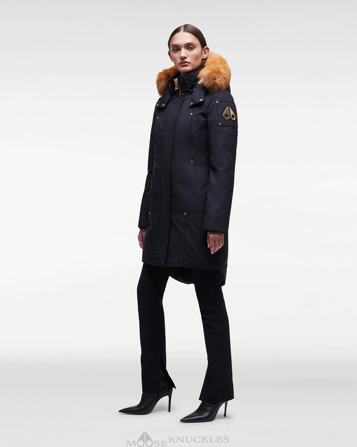 Moose Knuckles Gold Stirling Parka Fur Parkas Damen Navy Gold | 98540BCQA