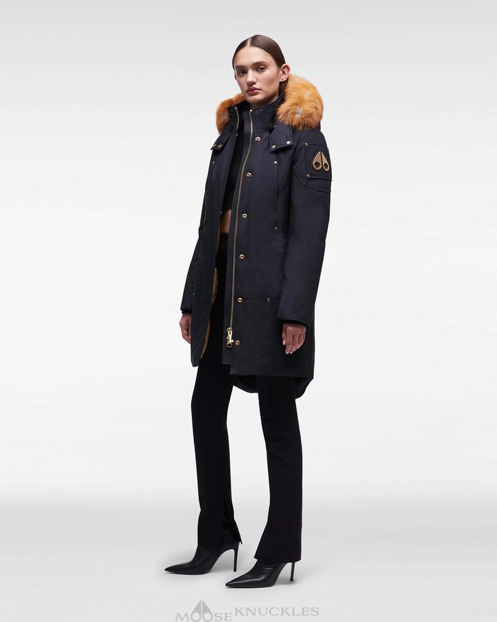 Moose Knuckles Gold Stirling Parka Fur Parkas Damen Navy Gold | 98540BCQA