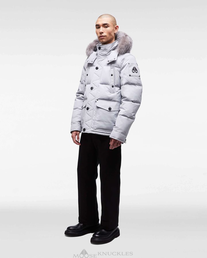 Moose Knuckles Onyx Round Island Jacket Jacken Herren Gray Birch / Frost Fox Fur | 52836MNSC