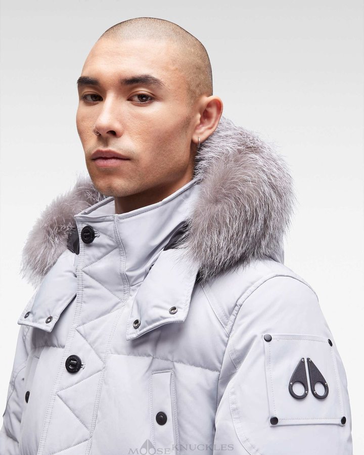 Moose Knuckles Onyx Round Island Jacket Jacken Herren Gray Birch / Frost Fox Fur | 52836MNSC