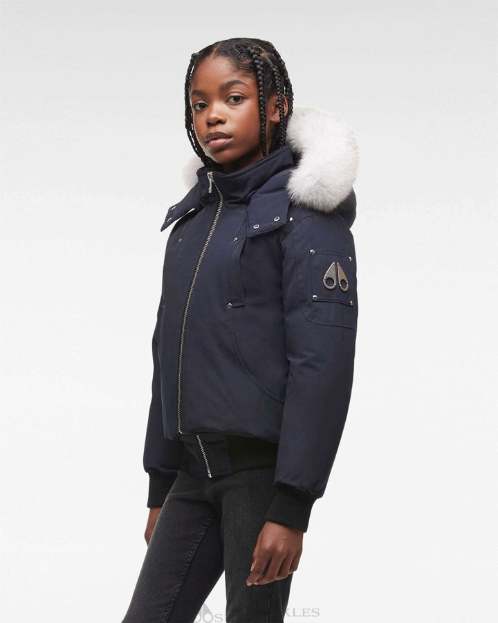 Moose Knuckles Original Bomber Fur Bomberjacke Kinder Navy | 98165CYMU