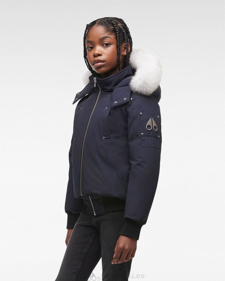 Moose Knuckles Original Bomber Fur Bomberjacke Kinder Navy | 98165CYMU