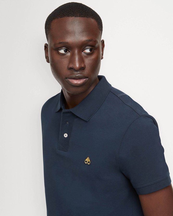 Moose Knuckles Pique Gold Polo Tees Herren Navy | 49360EHFS